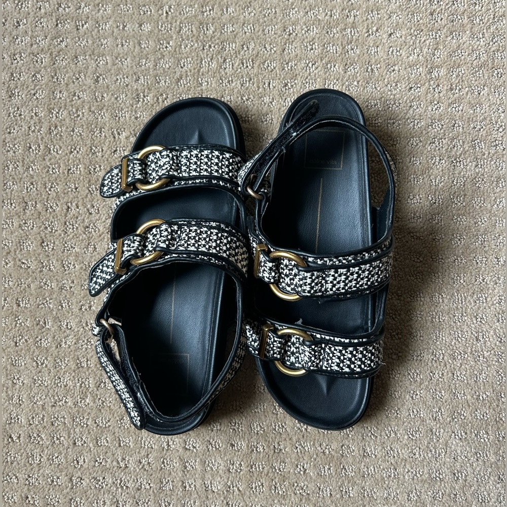 Black and White Dolce Vita FootBed Sandals with Gold Buckles